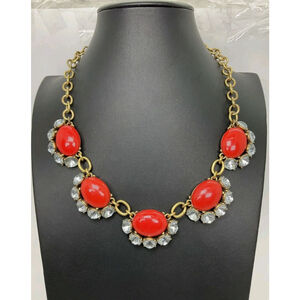 Stella & Dot Red Cabochon Statement Necklace EUC